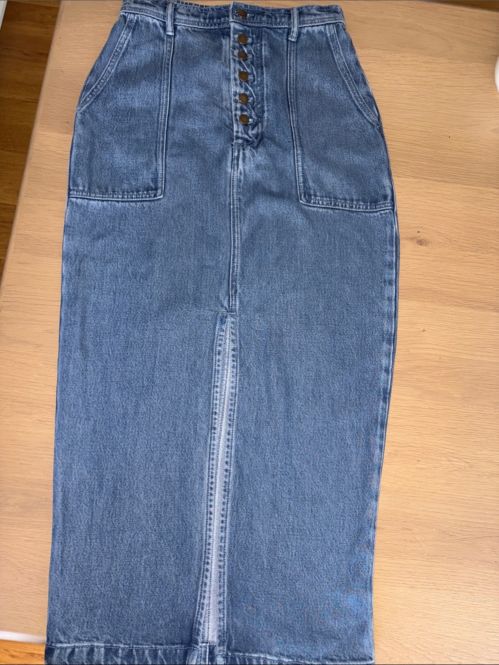 Soft Denim/Tencel Midi Skirt with Front Slit